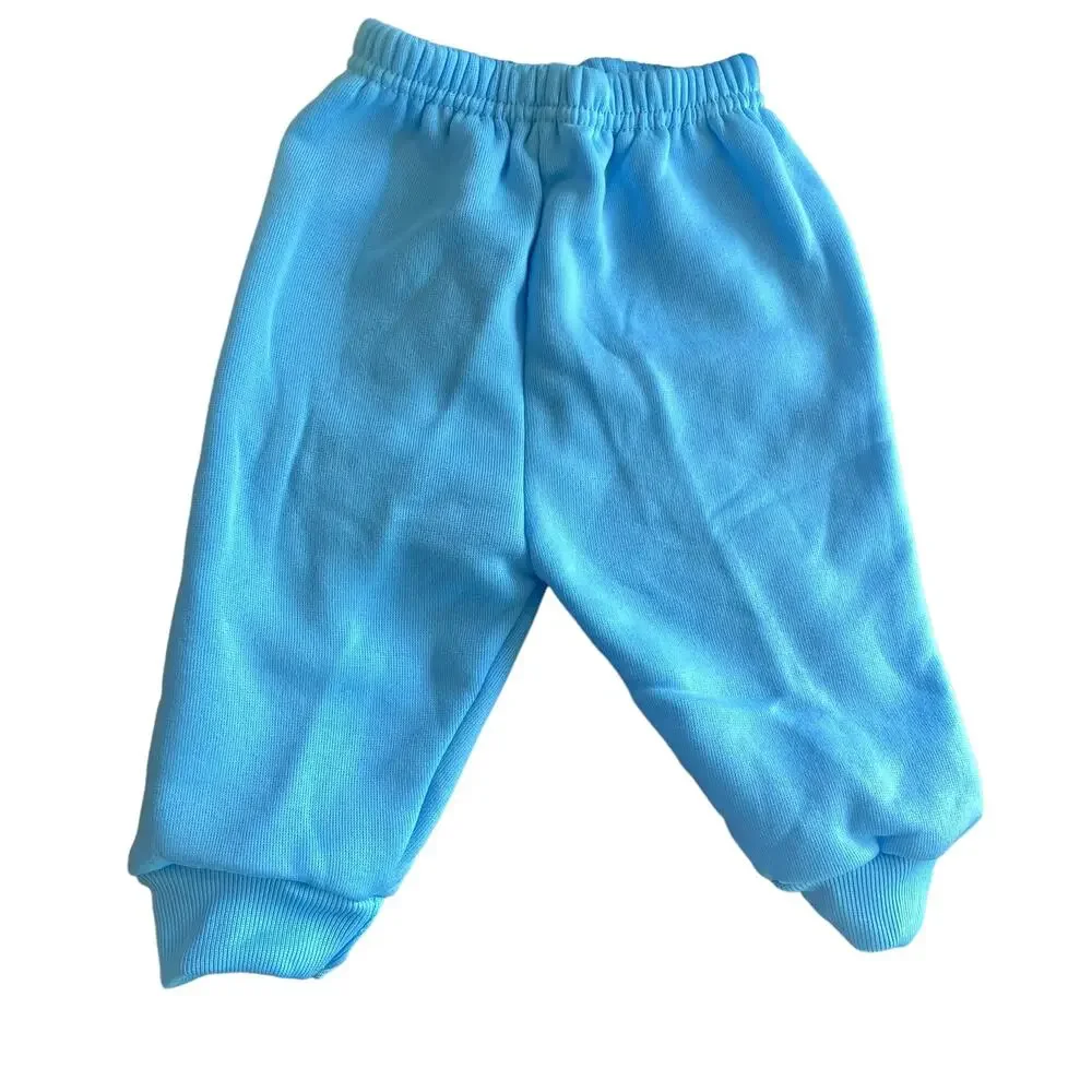 Vintage Kid Fusion Baby 2 Piece Outfit 0-6M Blue Fleece Lined Satin Embroidered